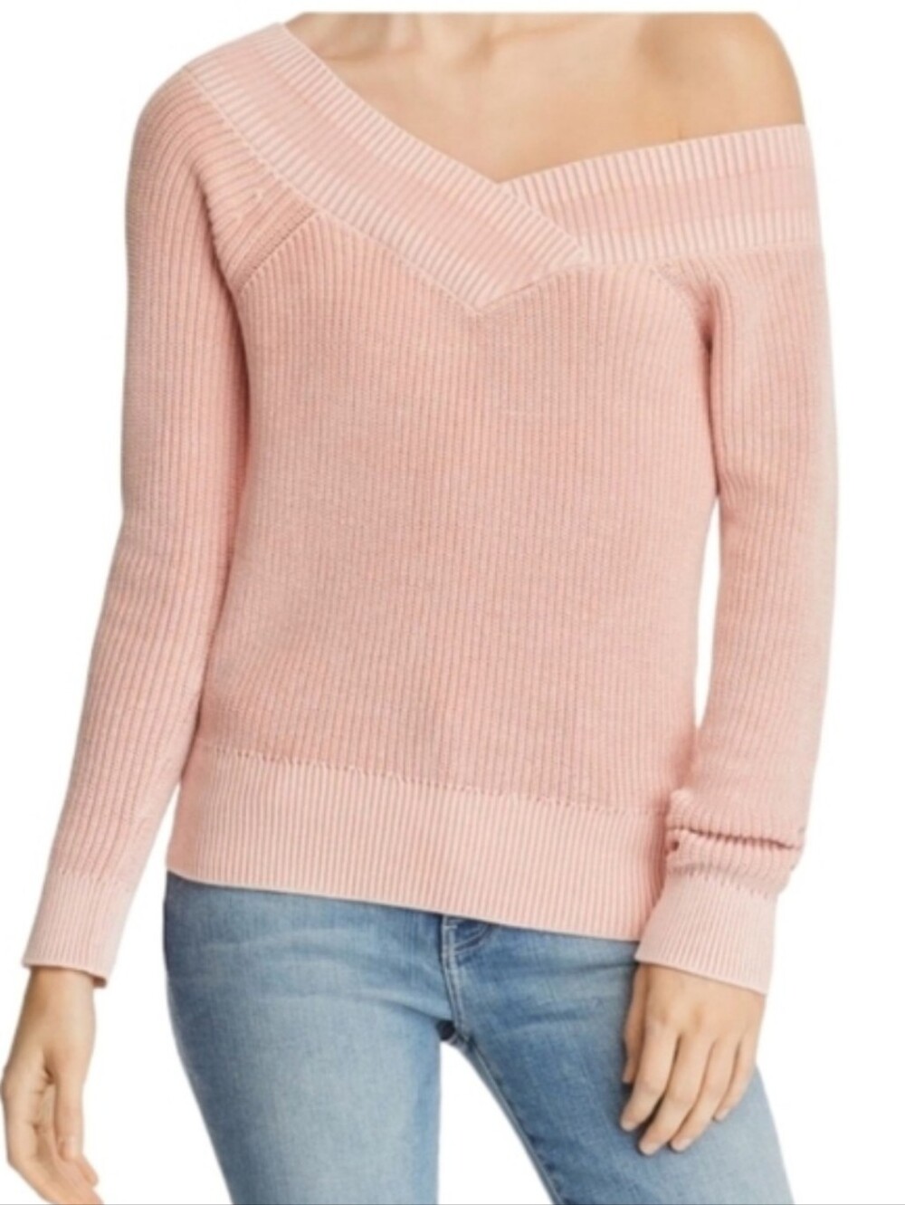 Rag & Bone Off-Shoulder Ribbed Knit Sweater In Salmon Pink Size Large